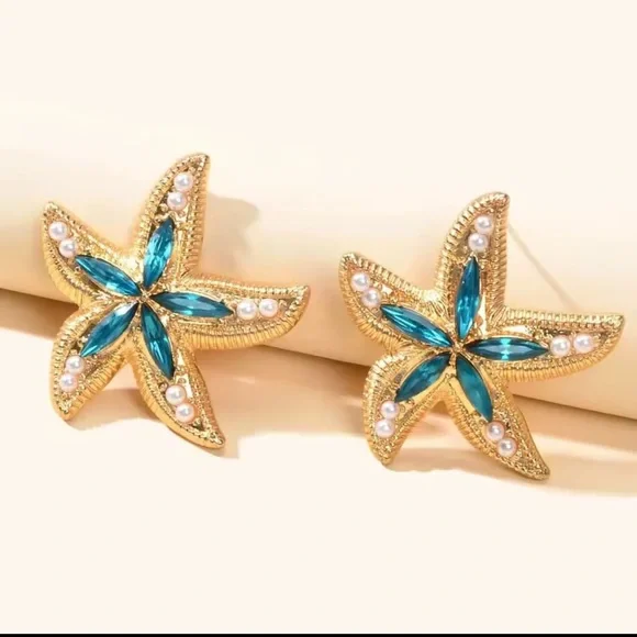 Blue Starfish Earrings – Ocean-Inspired Statement Jewelry - Picture 3 of 4
